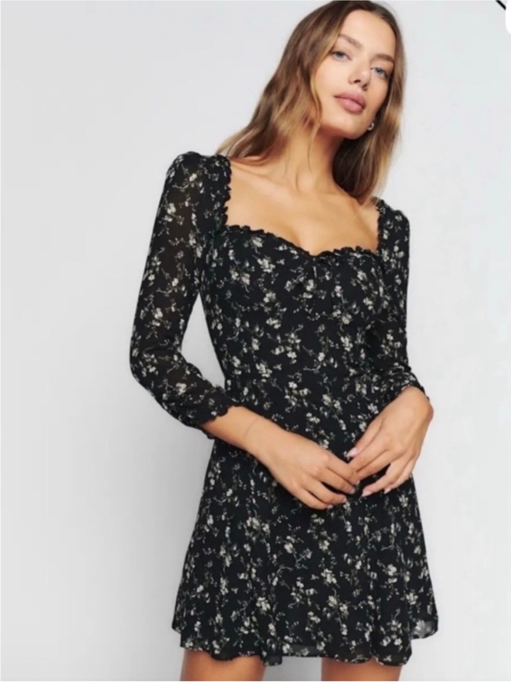 Reformation Remi Dress Black and White Floral Size 0